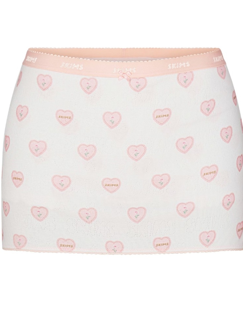 SKIMS Cream and Pink Heart Jacquard Mini Skirt